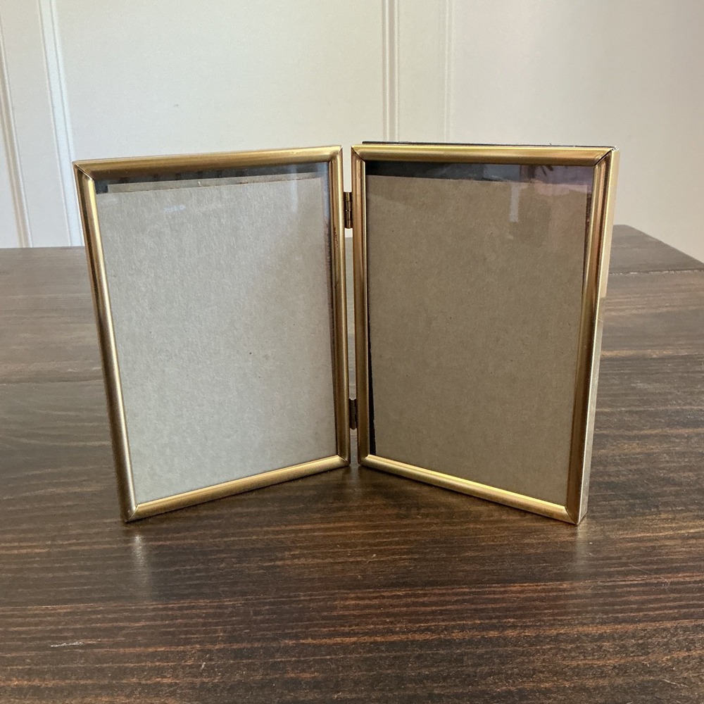 Burnes of Boston Gold Metal Double Folding 5x7 Picture Frame Hinged Tabletop